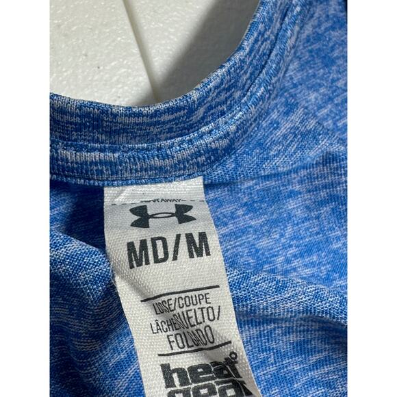 Under Armour Top Women Medium Blue Tank Heatgear Logo Graphic Workout Activewear - Picture 7 of 10